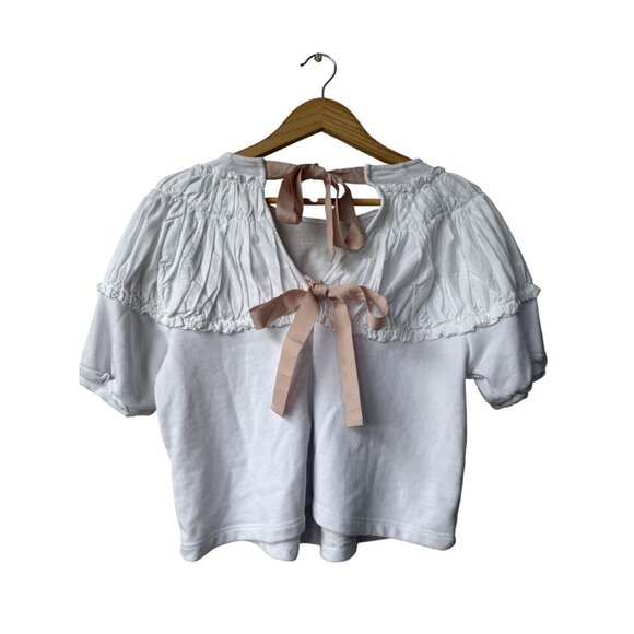 Anthropologie Womens Top XXS NWT Bow Ruffle Peasant Cottagecore Coquette Dainty - Picture 6 of 9